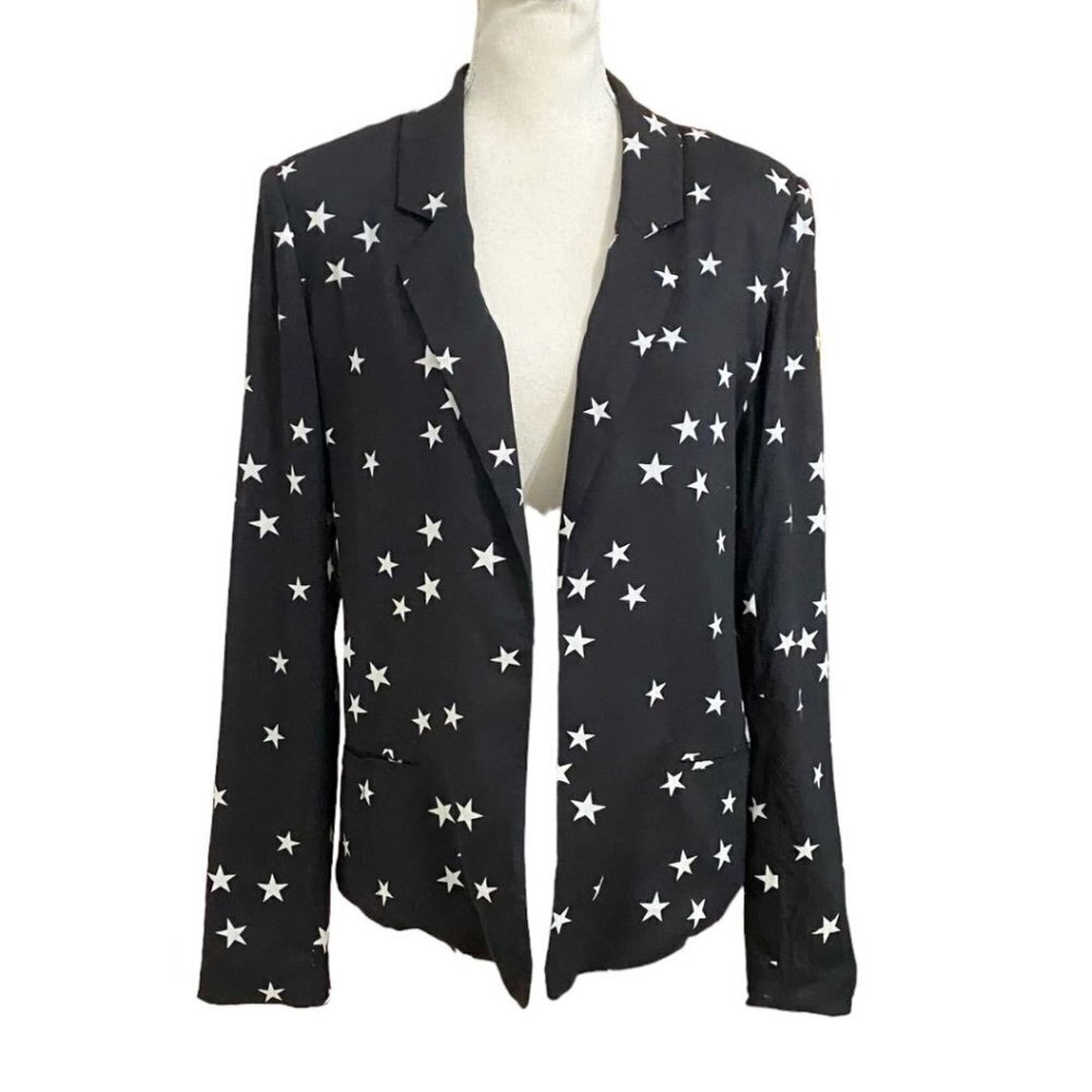 PJK PATTERSON J KINCAID RICCI BLACK WHITE STARS PRINT NOTCHED LAPEL BLAZER - XS